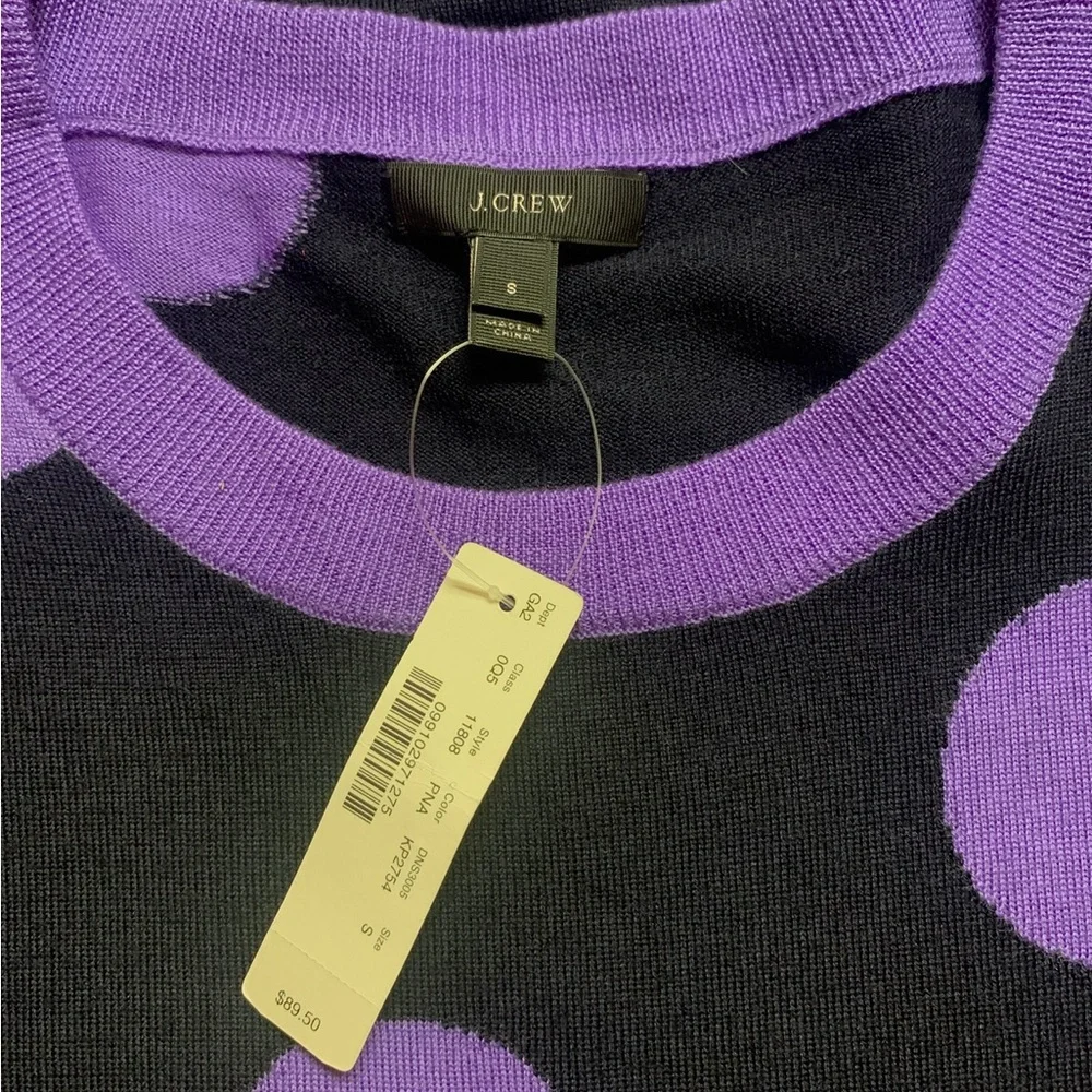 J. Crew Black Crewneck Sweater with Purple Polka Dots